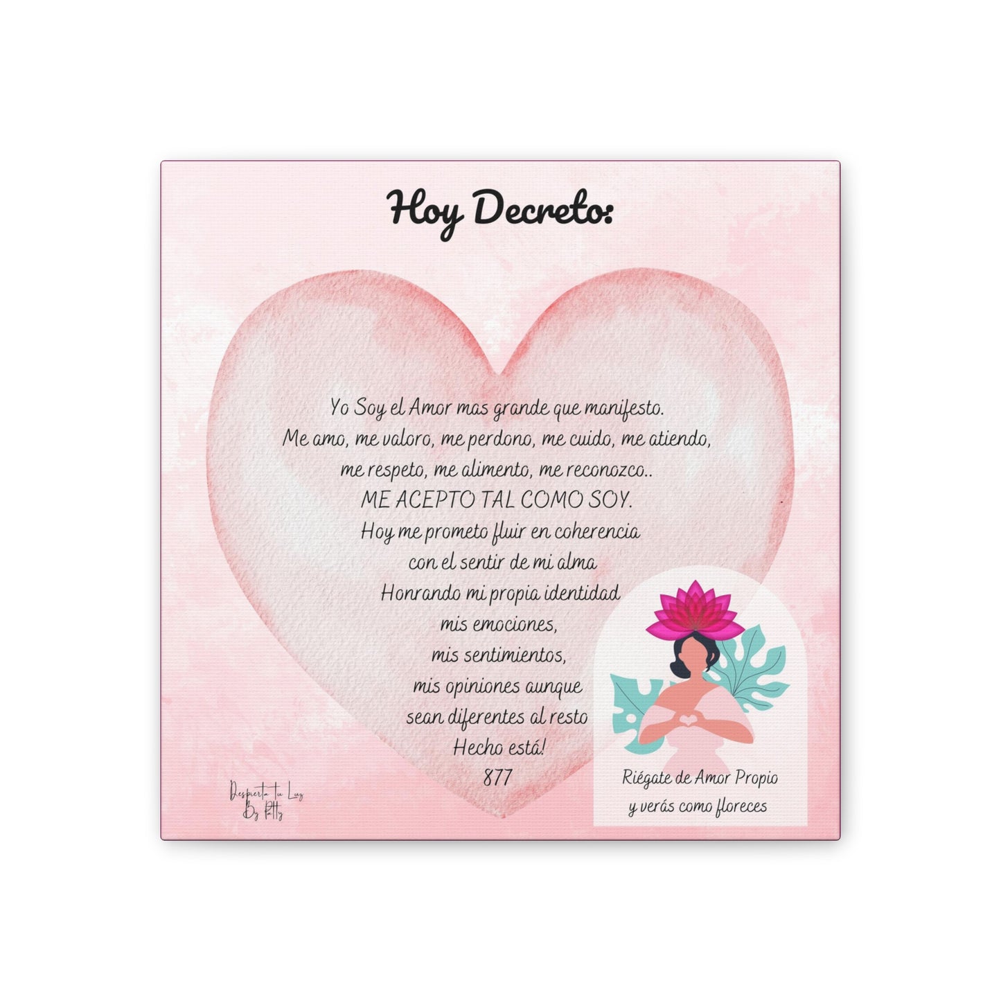 Lienzo con Decreto de Amor Propio