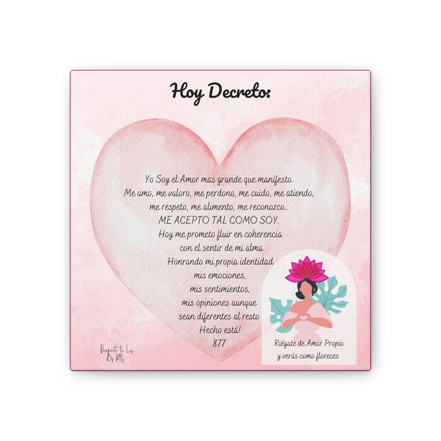 Lienzo con Decreto de Amor Propio